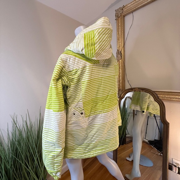 Zonal Clothing Green and White Striped Hooded Ski Snowboard Jacket Womens M - Picture 3 of 8